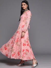 Thumbnail for Varanga Pink Anarkali Kurta Paired With Chiffon Dupatta - Distacart
