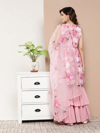 Thumbnail for InWeave Women's Pink Printed Chintz Tiered Sharara Set With Dupatta - Distacart