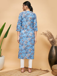 Thumbnail for InWeave Women's Skyblue Pink Floral Angrakha Straight Kurta - Distacart