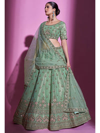 Thumbnail for Myra Pista Green Gota Silk Embroidered Designer Lehenga Choli - Distacart