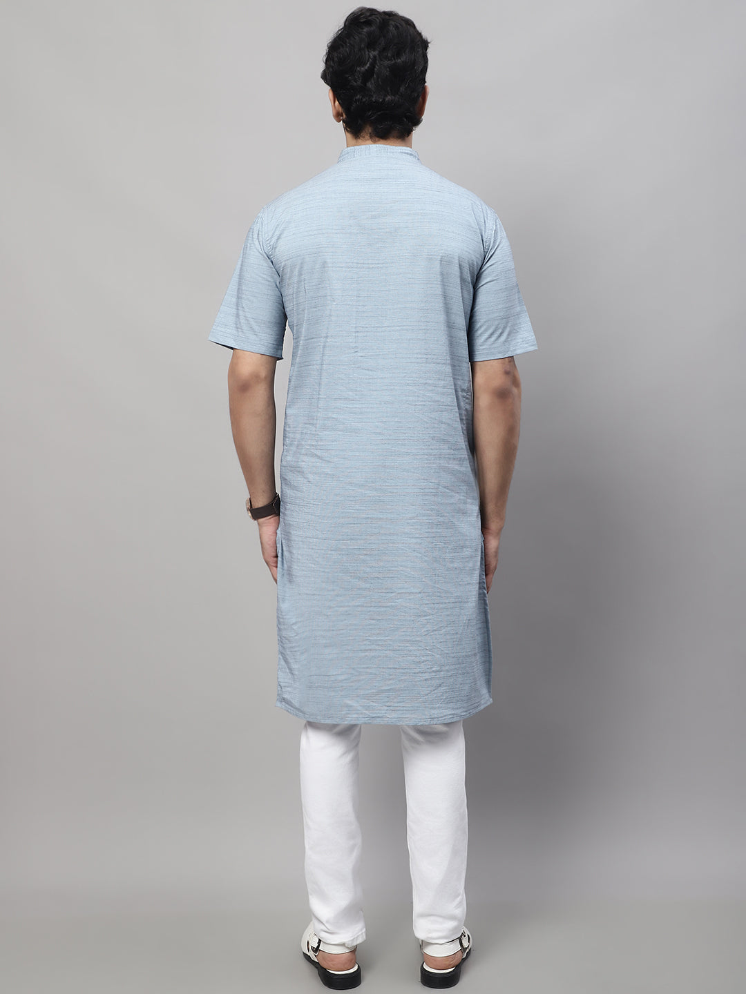 Even Apparels Blue Pure Cotton Kurta With Band Collar - Distacart