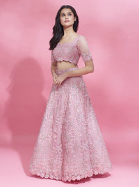 Thumbnail for House of Panchhi Pink Color Net Sequins Work Lehenga - Distacart
