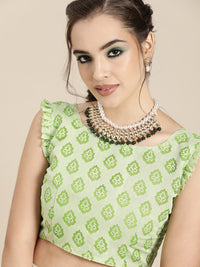 Thumbnail for Saree Mall Green Ethnic Motifs Brasso Chanderi Saree - Distacart