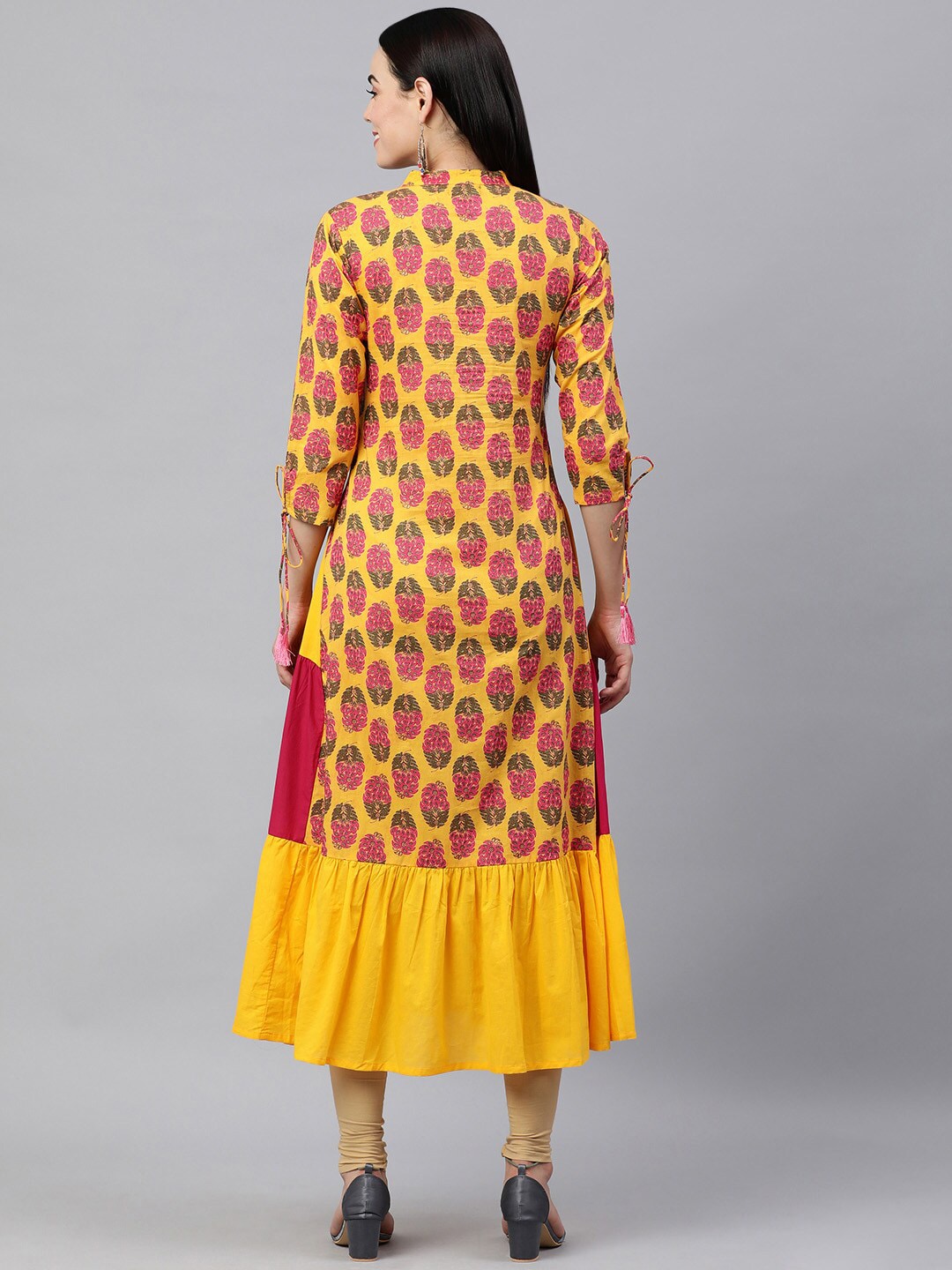 HERE&NOW Women Yellow & Pink Ethnic Motifs Pure Cotton Printed Kurta - Distacart