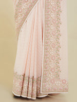 Thumbnail for Soch Peach-Coloured & Green Floral Sequinned Pure Georgette Saree - Distacart