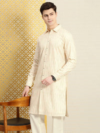 Thumbnail for House of Pataudi Men Jashn Embroidered Sequinned Pure Cotton Kurta with Trousers - Distacart