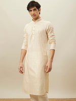 Thumbnail for Manyavar Self Design Mandarin Collar Pure Cotton Kurta With Pyjamas - Distacart