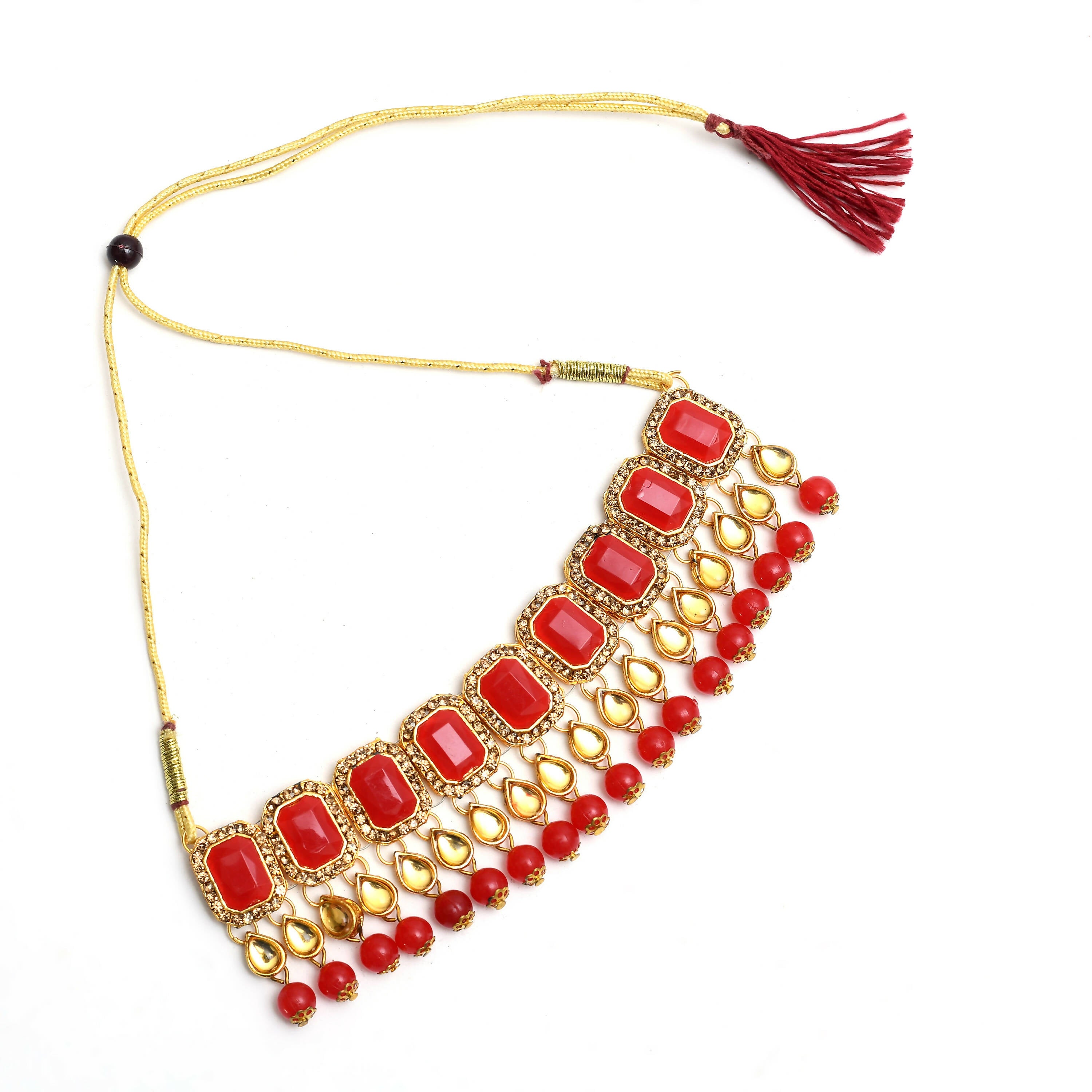 Mominos Fashion Johar Kamal Gold-Plated Brass Finish Kundan/Pearls Choker For Women (Red) - Distacart