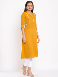 Thumbnail for HERE&NOW Mustard Yellow & White Ethnic Motifs Embroidered Straight Kurta - Distacart