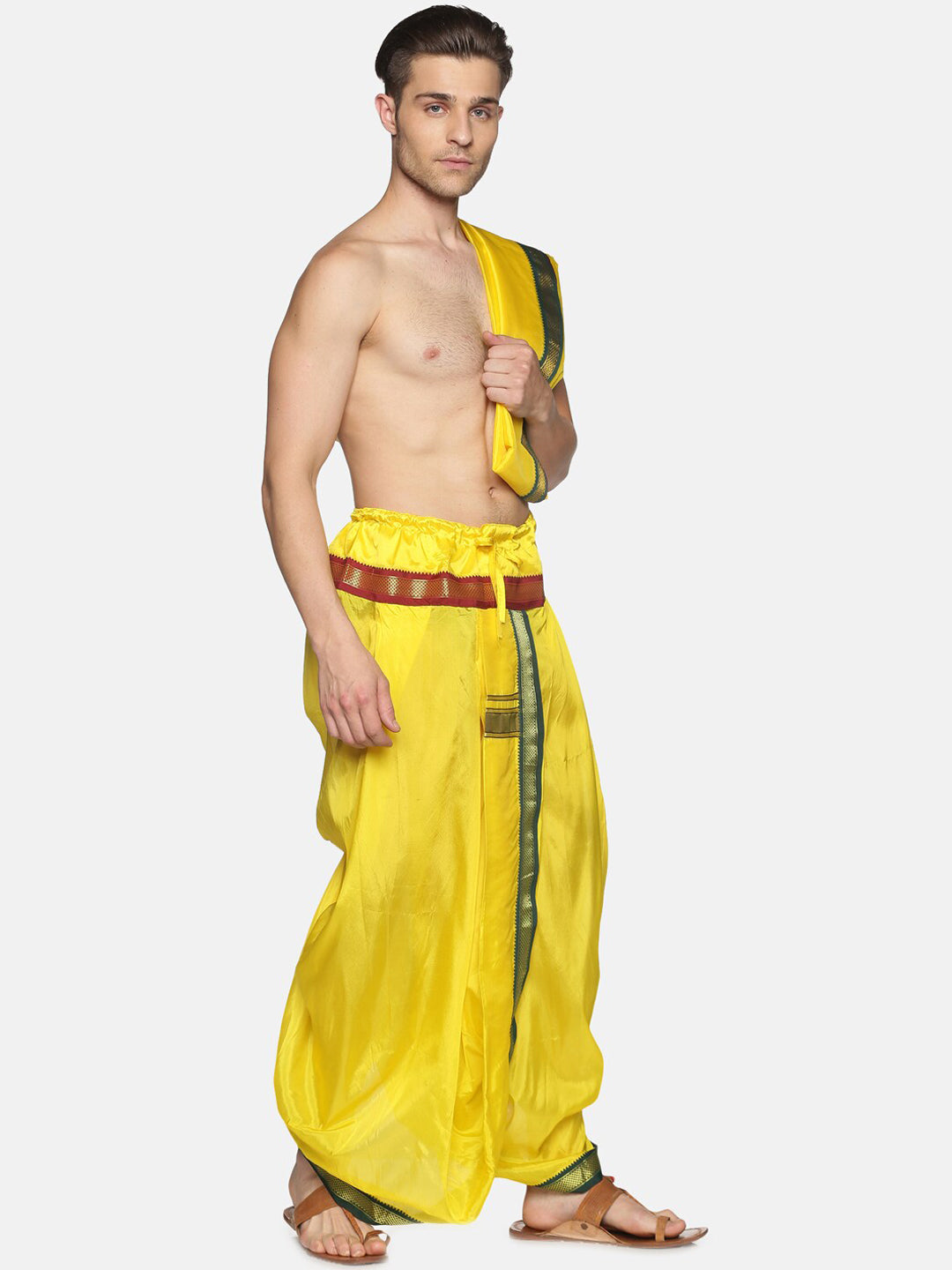 Sethukrishna Men Yellow Readymade Dhoti Pant & Angavastram - Distacart