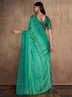 Thumbnail for Mitera Green Striped Sequinned Pure Chiffon Saree - Distacart