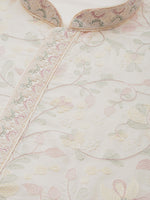 Thumbnail for Manyavar Men Cream-Coloured Ethnic Motifs Printed Thread Work Kurta with Churidar - Distacart