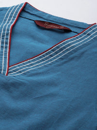 Thumbnail for Sangria Women V-Neck Thread Work Kurta - Distacart