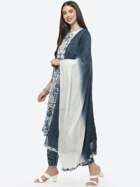 Thumbnail for Biba Women White & Blue Floral Printed Pure Cotton Kurta With Trousers & Dupatta - Distacart