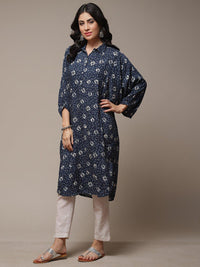 Thumbnail for Biba Bandhani Printed Puff Sleeves Shirt Collar Kurta - Distacart