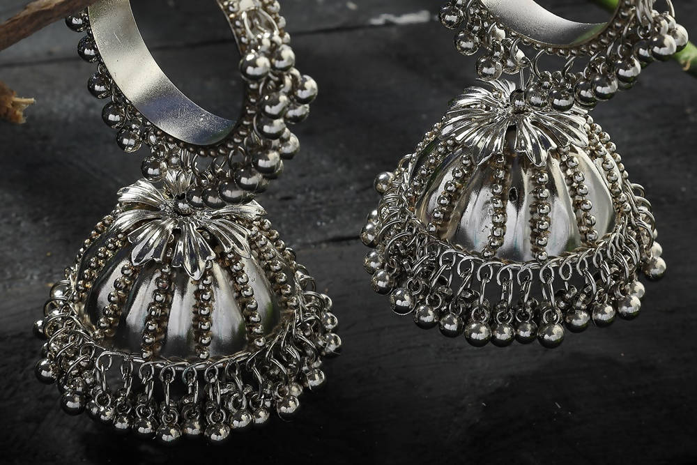 Mominos Fashion Johar Kamal Oxidised Black-Plated With Ghungroo Jhumkas - Distacart