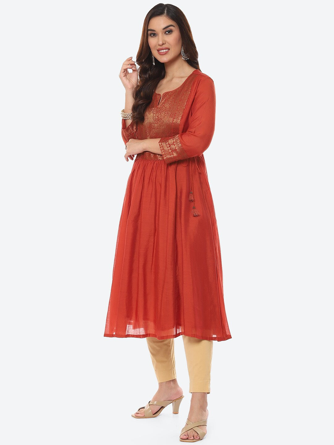 Biba Women Orange Solid Yoke Design Anarkali Kurta - Distacart