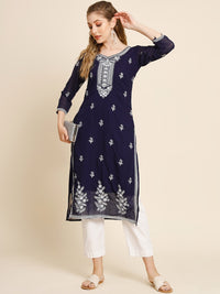Thumbnail for HERE&NOW Ethnic Motifs Embroidered Georgette Kurta - Distacart