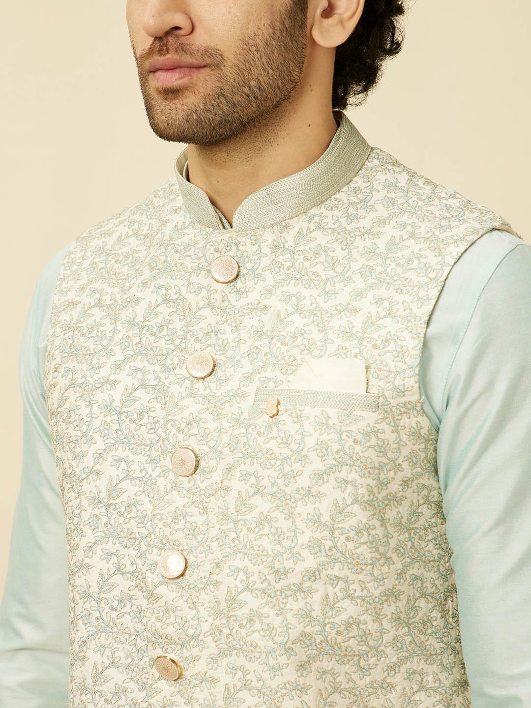 Manyavar Solid Kurta and Pyjamas with Nehru Jacket - Distacart
