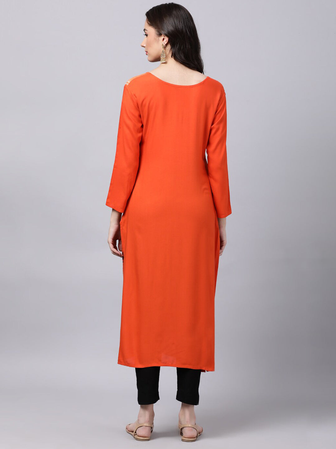 Souchii Women Orange Printed Floral Kurta - Distacart