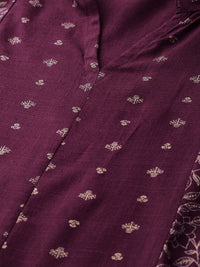 Thumbnail for Sangria Women Wine-Coloured & Golden Khari Printed Kurta with Palazzos - Distacart