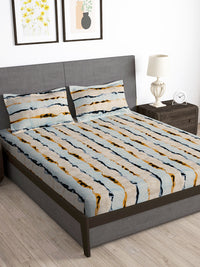 Thumbnail for Story@home Arena Cream-Coloured & Grey Printed 180 TC Bedsheet & Pillow Covers - Distacart