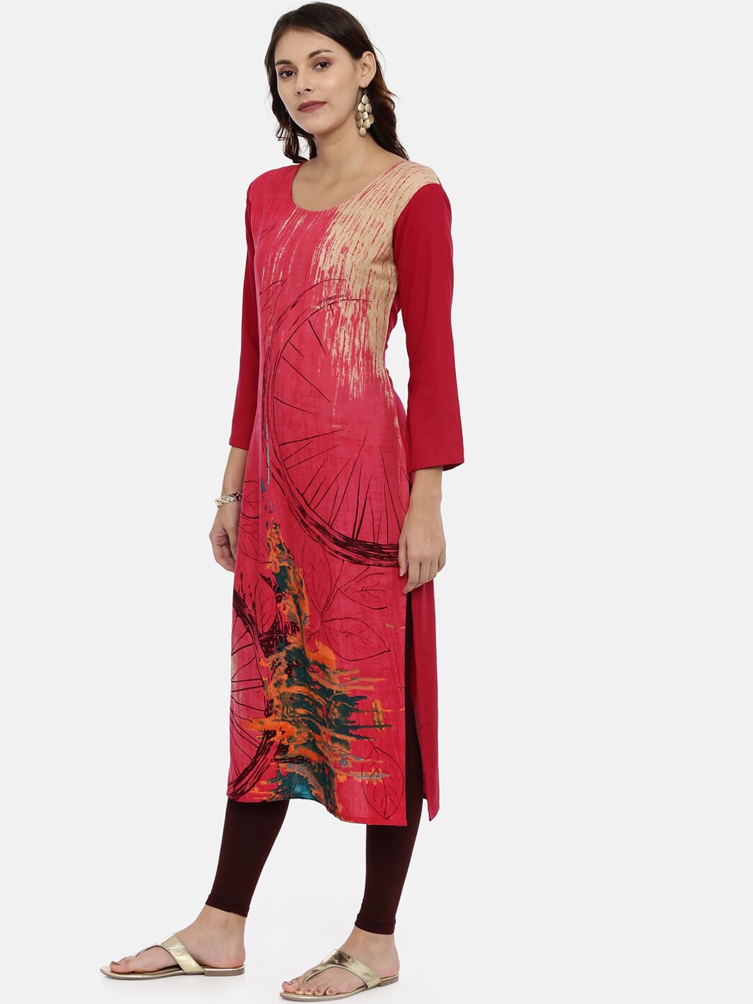 Souchii Pink Printed Straight Kurta - Distacart