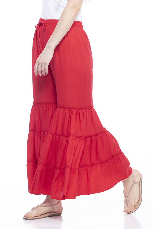 Mominos Fashion Reyon Cotton Red Palazzo - Distacart