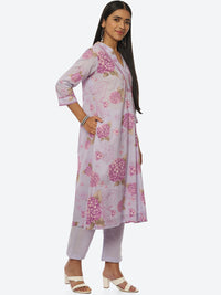 Thumbnail for Biba Women Floral Printed Shawl Collar Kurta with Trousers - Distacart