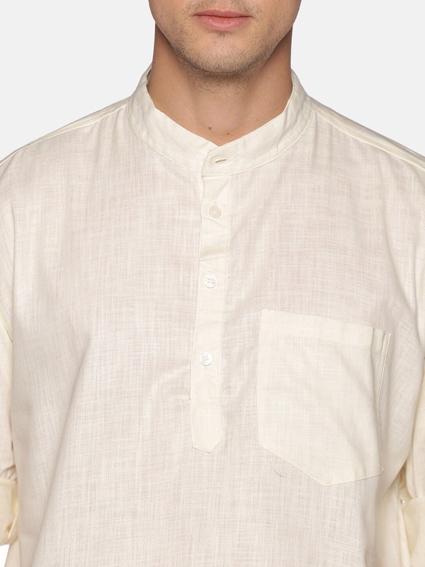 Sethukrishna Men Beige & White Pure Cotton Kurta with Pyjamas - Distacart