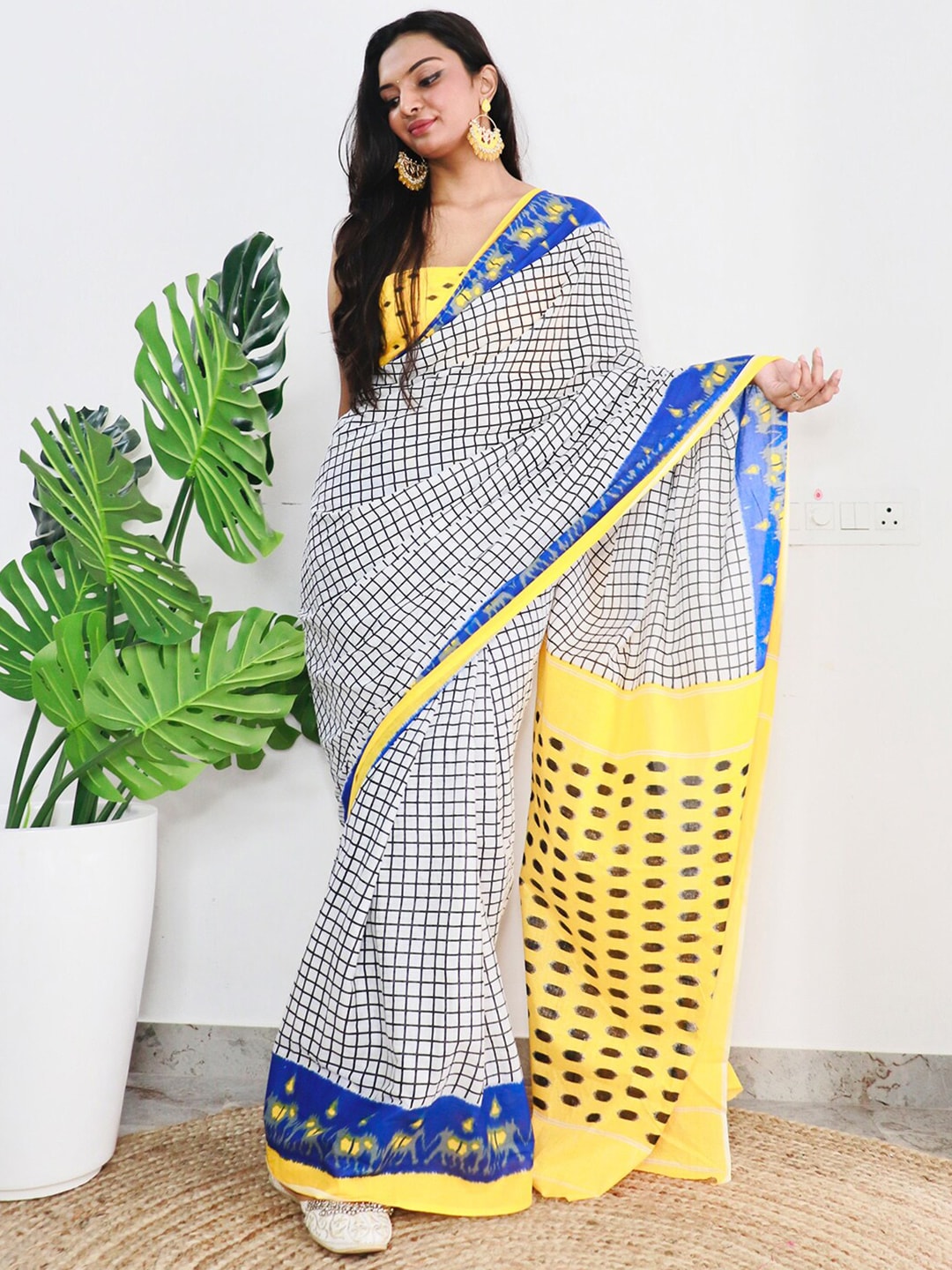 Saree Mall Checked Pure Cotton Bagh Sarees - Distacart