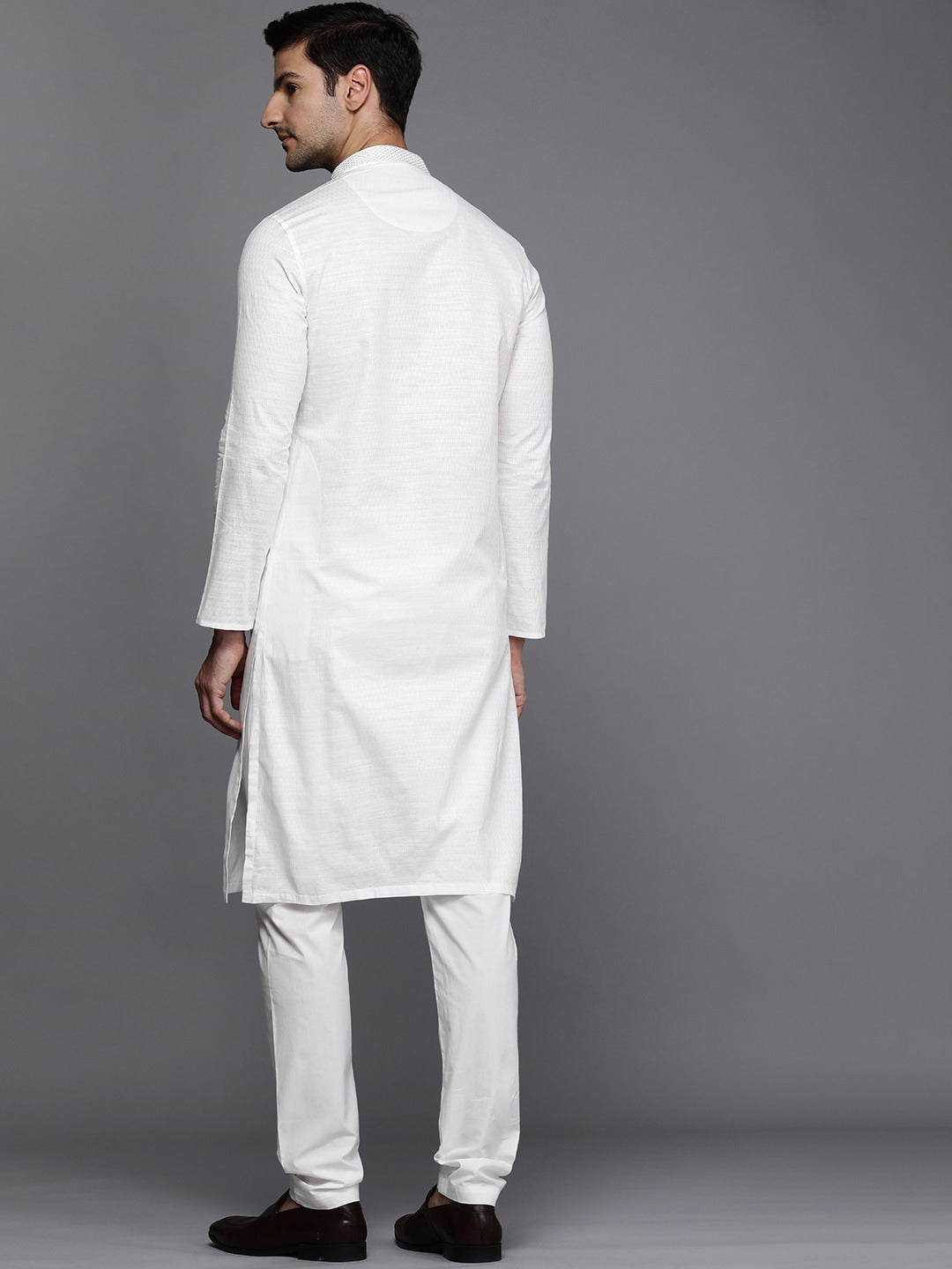Manyavar Men White Self Design Kurta with Pyjamas - Distacart
