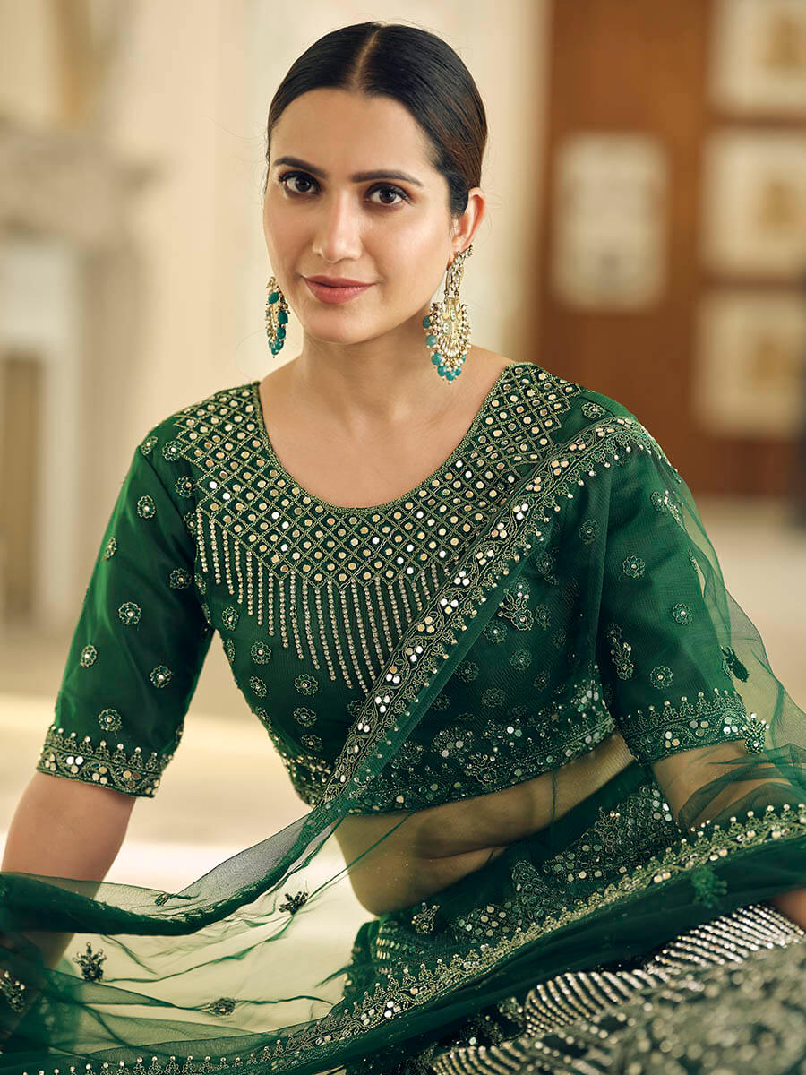 Myra Green Soft Net Embroidered Lehenga - Distacart