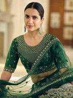 Thumbnail for Myra Green Soft Net Embroidered Lehenga - Distacart