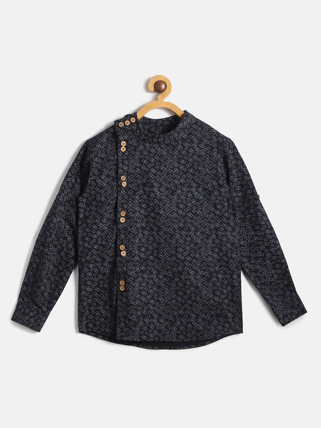 Manet Ethnic Full Sleeves Triangel Printed Shirt - Black - Distacart