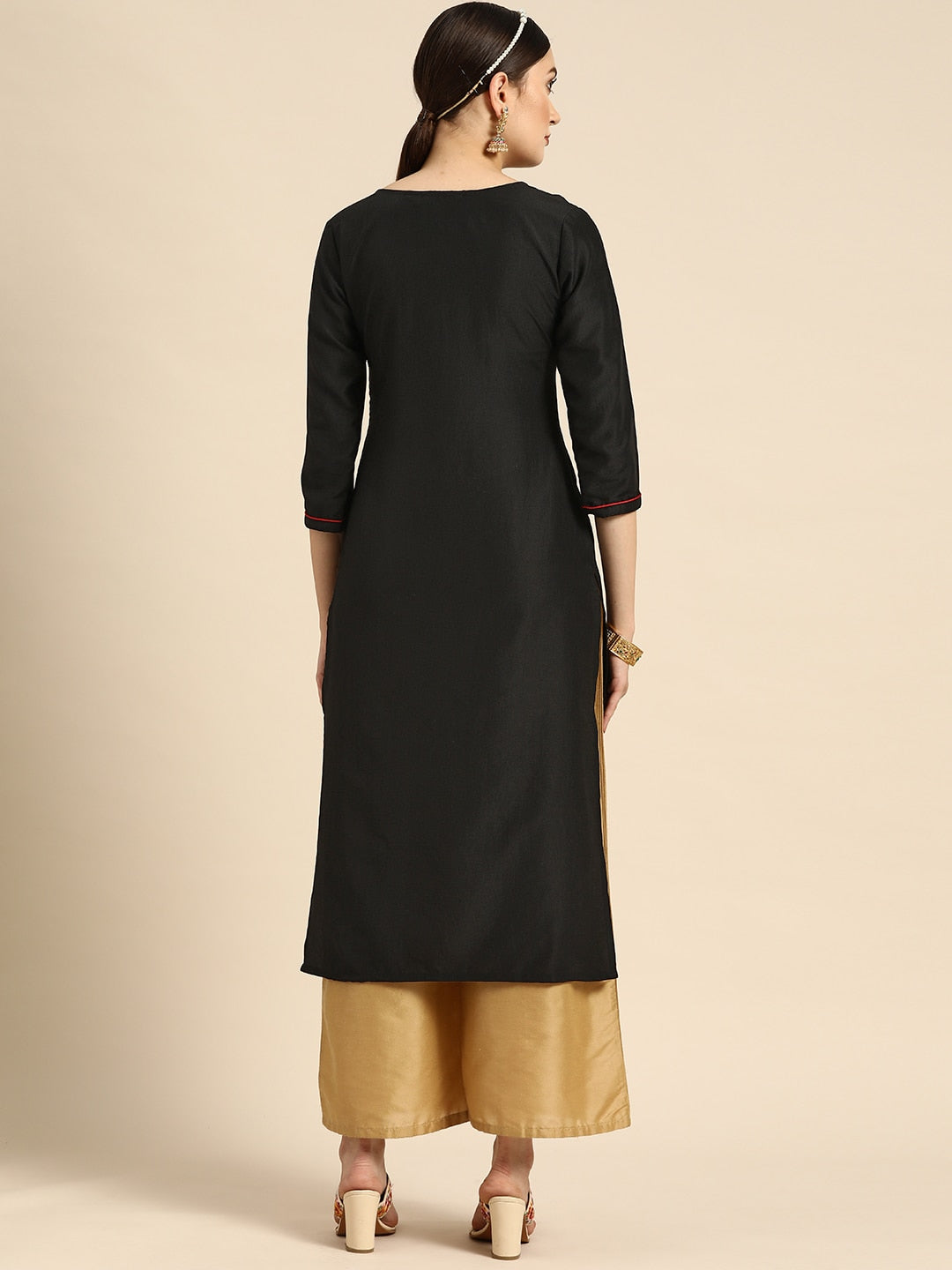 Sangria Women Black Ethnic Motifs Embroidered Floral Kurta - Distacart