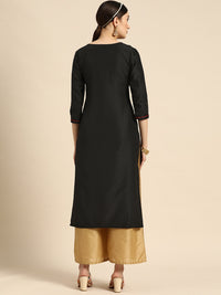 Thumbnail for Sangria Women Black Ethnic Motifs Embroidered Floral Kurta - Distacart