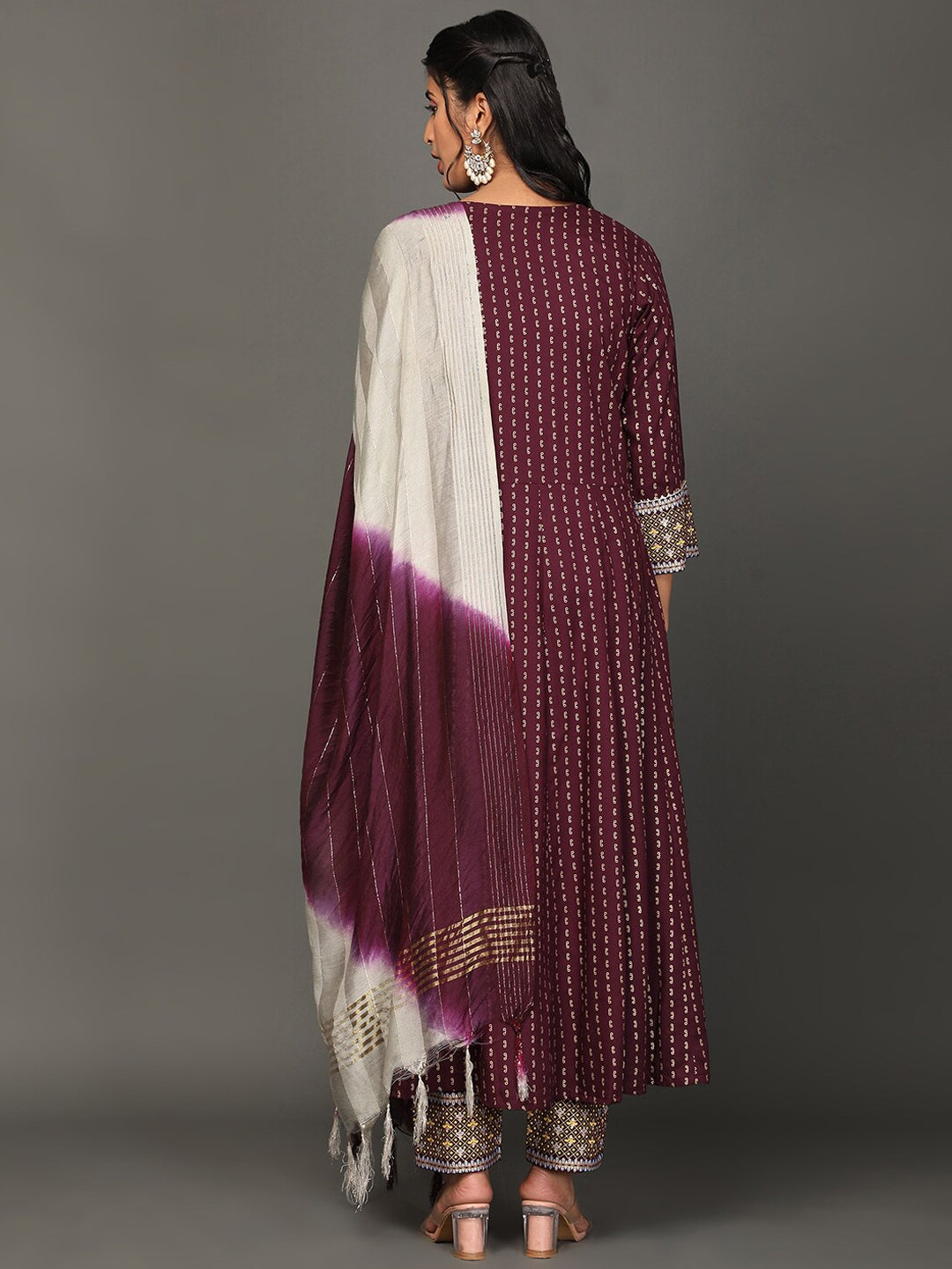 NOZ2TOZ Women's Floral Embroidered Zari Sequined Anarkali Kurta with Trousers & Dupatta - Distacart