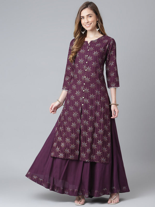 Khushal K Women Purple Ethnic Motifs Printed Kurta with Skirt - Distacart