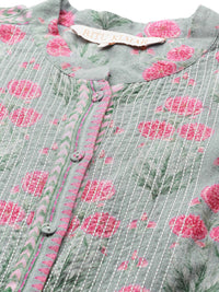 Thumbnail for Ritu Kumar Grey & Green Floral Ethnic Maxi Dress - Distacart