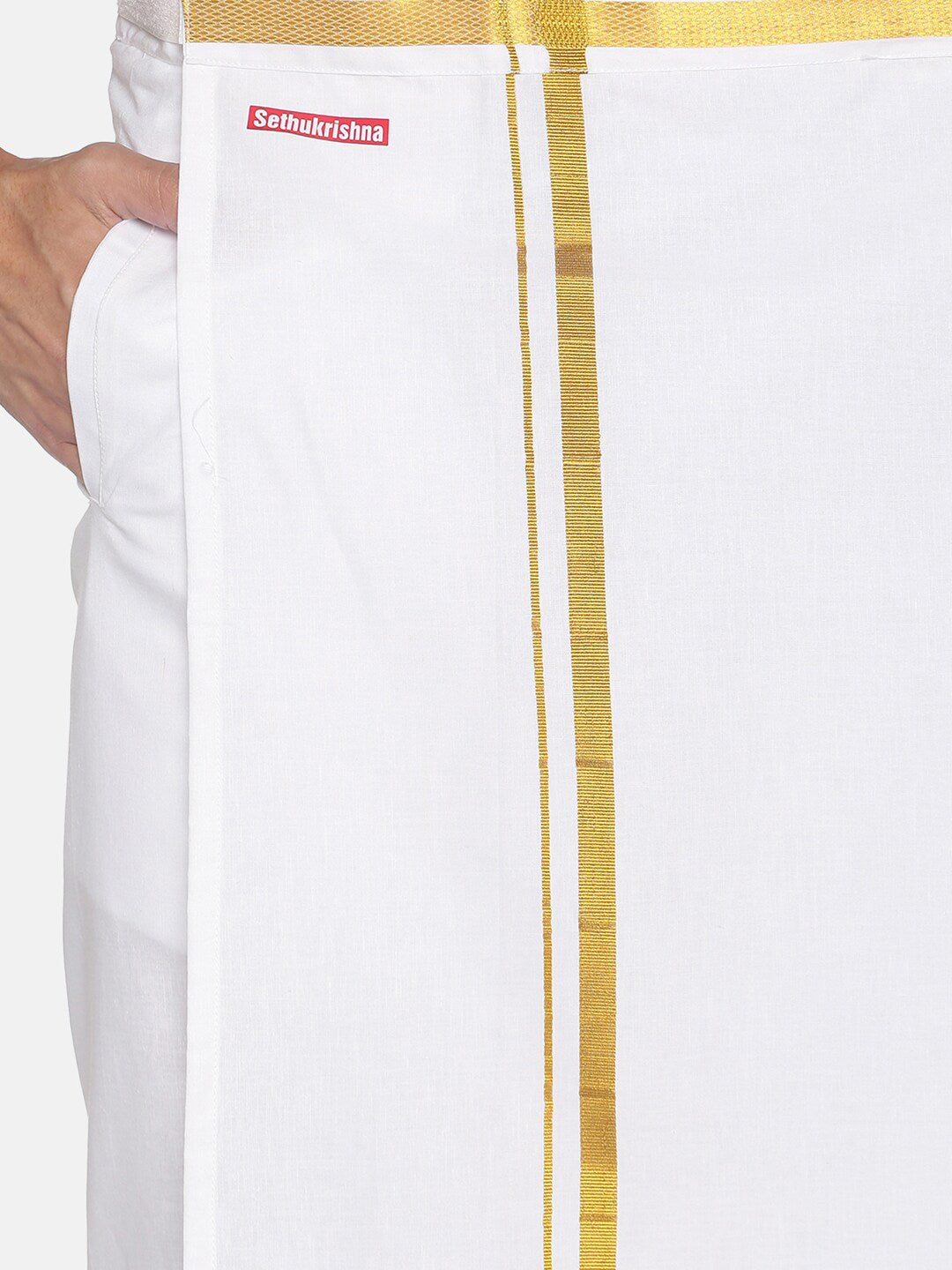Sethukrishna White Solid Readymade Cotton Dhoti For Men - Distacart