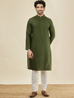Thumbnail for Manyavar Ethnic Motifs Woven Design Pure Cotton Kurta with Pyjamas - Distacart