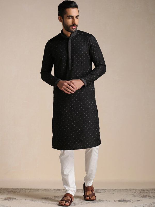Manyavar Men Floral Printed Mandarin Collar Kurta with Pyjamas - Distacart