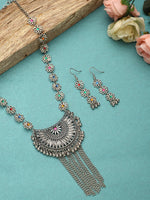 Thumbnail for Cardinal Women Silver-Toned Pink & Yellow Stone Studded Jewellery Set - Distacart