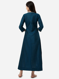 Thumbnail for HERE&NOW Mandarin Collar Floral Embroidered A-Line Regular Fit Silk Kurta - Distacart