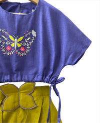 Thumbnail for ArthLife Mustard Purple Butterfly Embroidered Co-Ord Set - Distacart