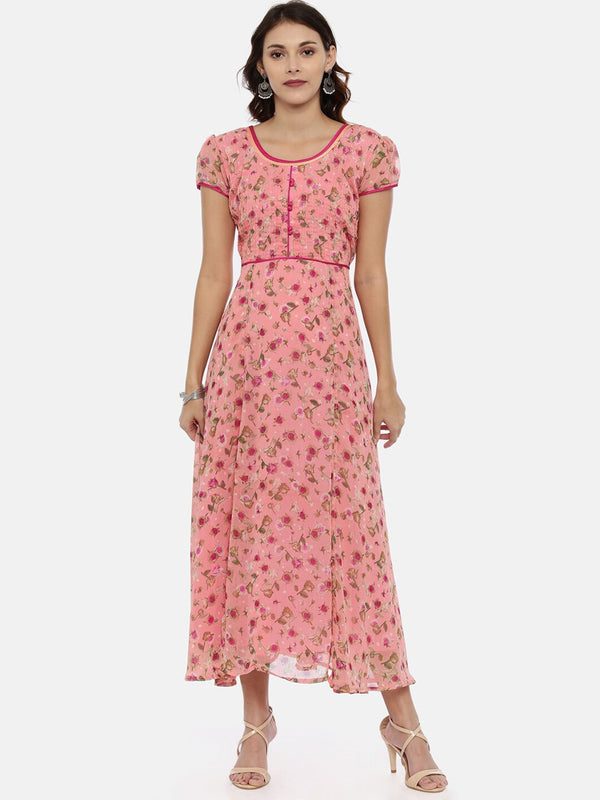 Souchii Women Pink Printed Fit and Flare Dress - Distacart