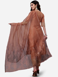 Thumbnail for HERE&NOW Lucknowi Chikankari Schiffli Chanderi Silk Kurta Trousers with Organza Dupatta - Distacart