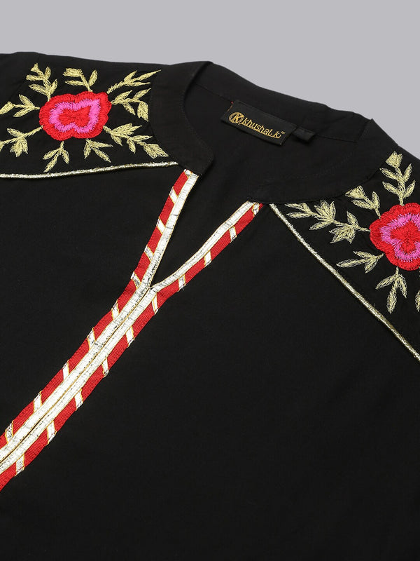 Khushal K Women Black Geometric Thread Work Kurta - Distacart