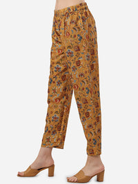 Thumbnail for HERE&NOW Women Mustard Yellow Floral Printed Kurti with Trousers - Distacart